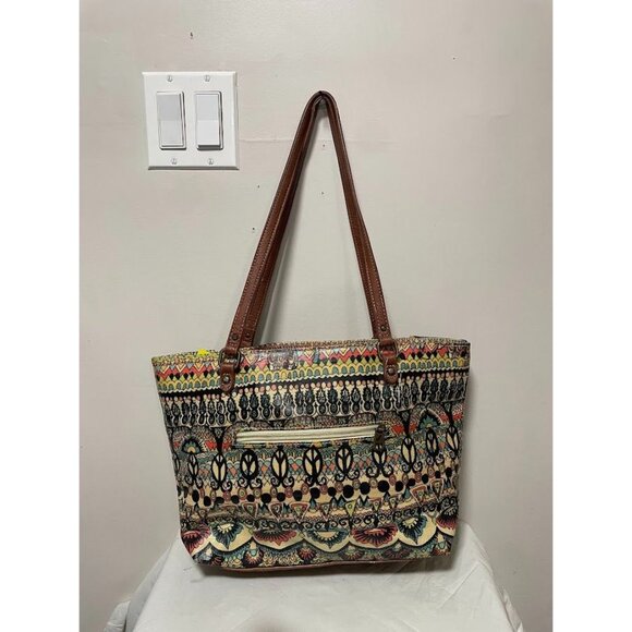 Sakroots Coated Canvas Shoulder Metro Tote Handbag (One Size, Aqua One World) - Picture 5 of 9